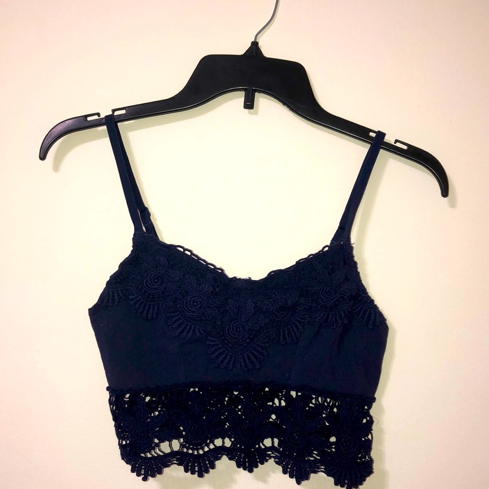 Navy Blue Crop with Zipper, Size: S
